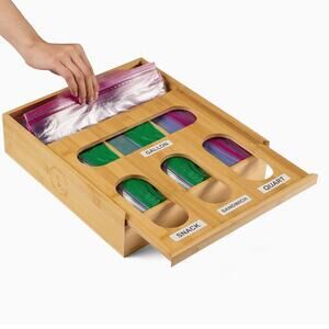Bamboo ziplock bag organizer for kitchen drawer new